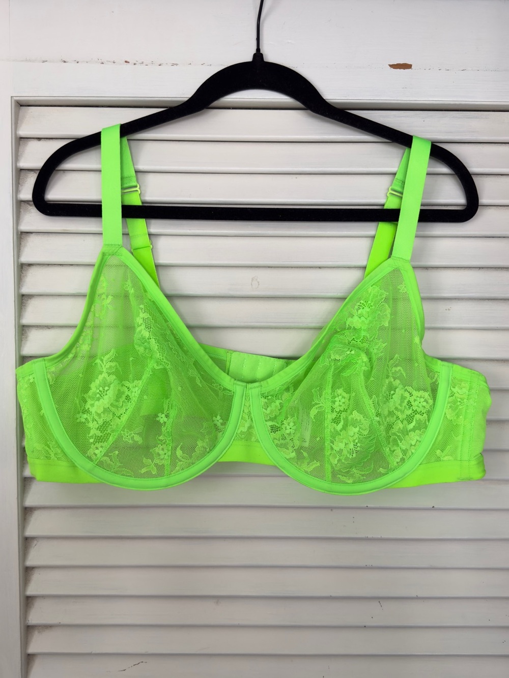 Cacique Neon Green Bra Unlined Demi Size 46 C Lace See Through Plus Size